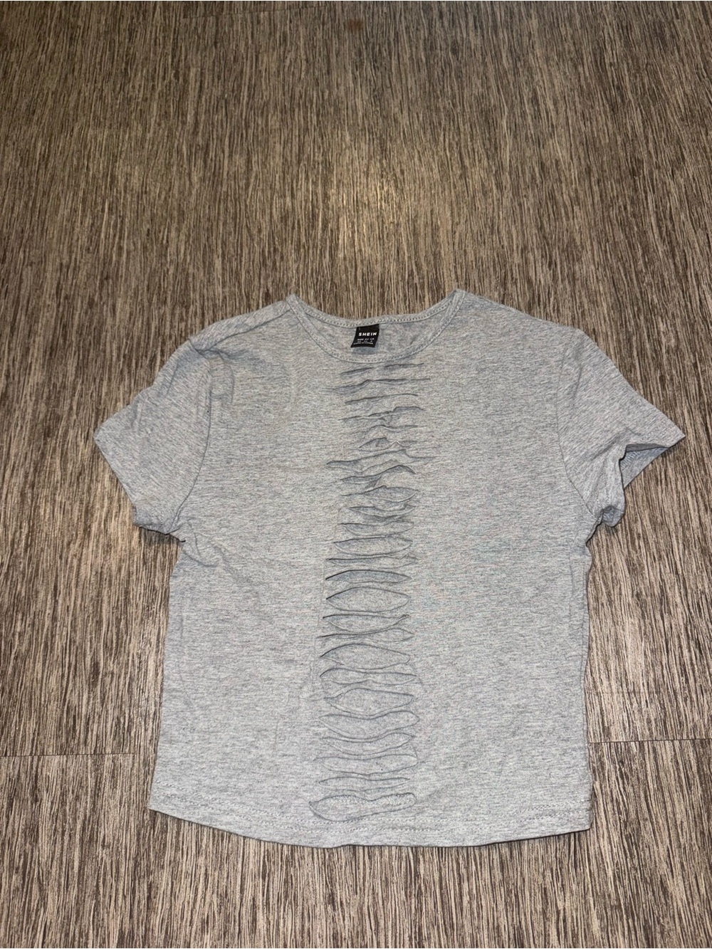 SHEIN Light Gray Short Sleeve Tee with Front Ladder Cutout